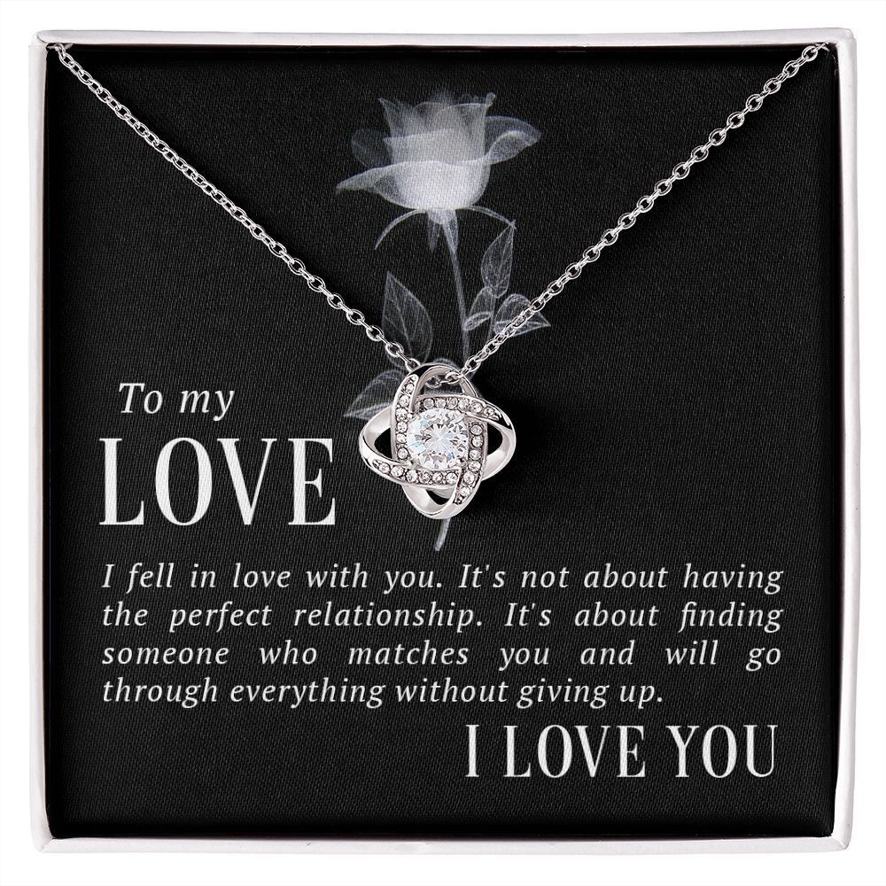 My Love I Fell in Love Infinity Knot CZ Necklace Silver Tone Standard Box